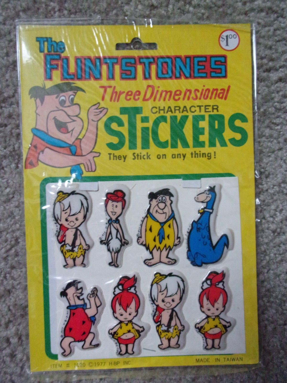 Sealed 1977 The Flintstones Three Dimensional Character Stickers Packet