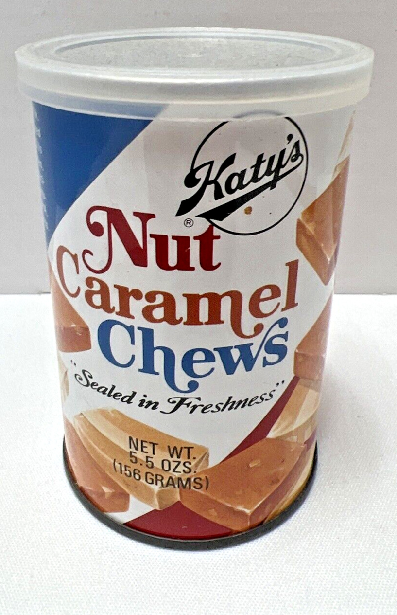Vintage 1960\'s Katys Nut Caramel Chews Empty Metal Can With Lid