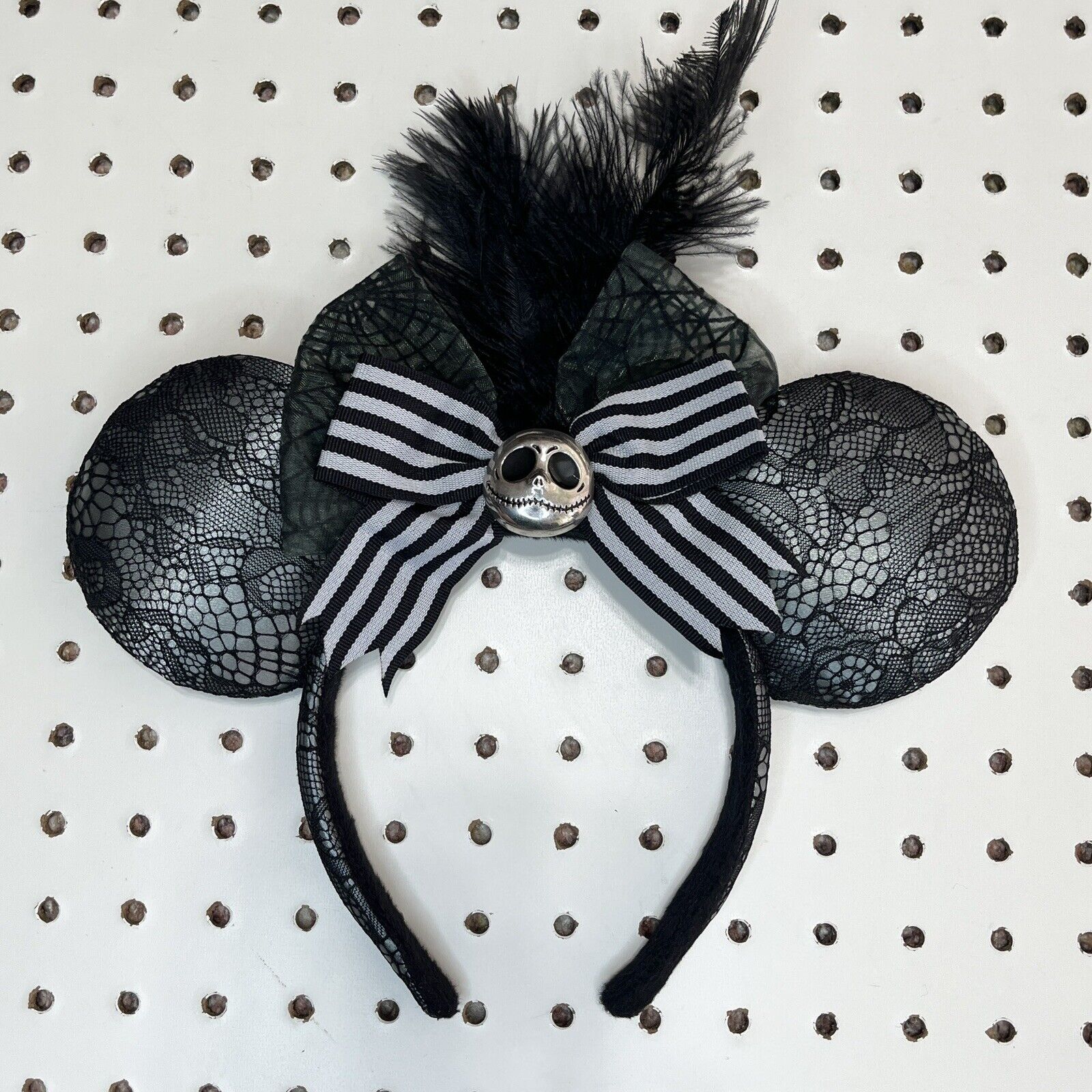 Nightmare Before Christmas Mouse Ears Lace Black Feather Striped Disney Mickey