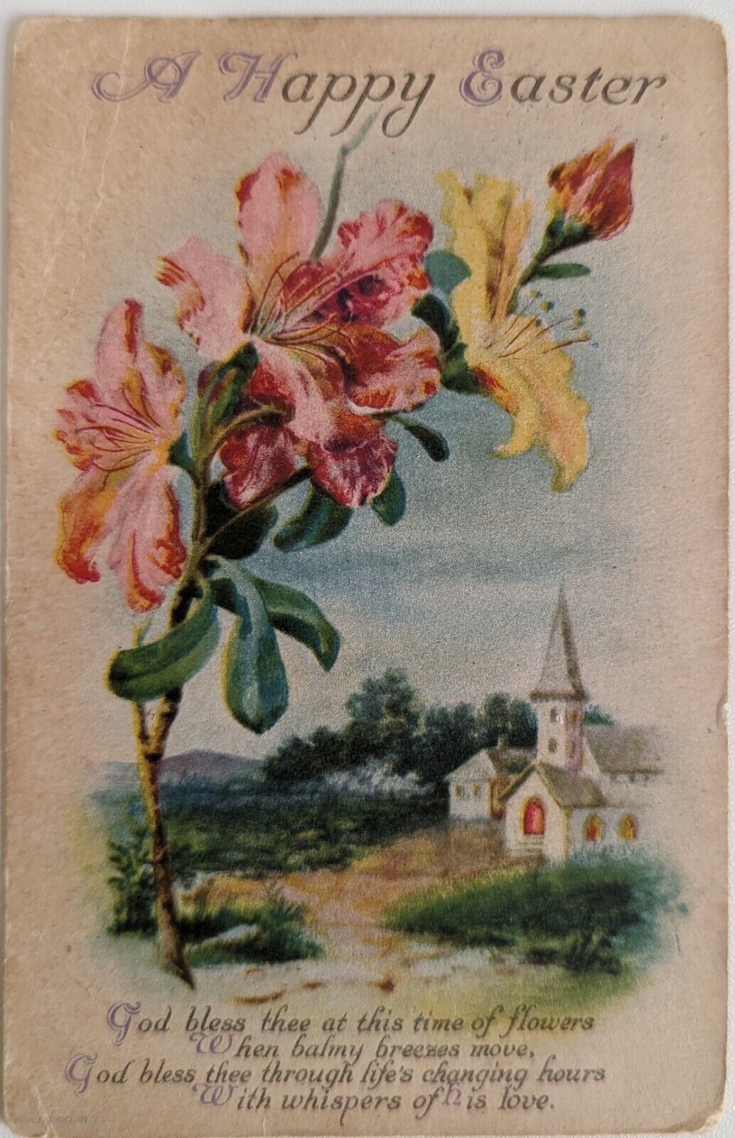 Victorian Postcard A Happy Easter With White Church