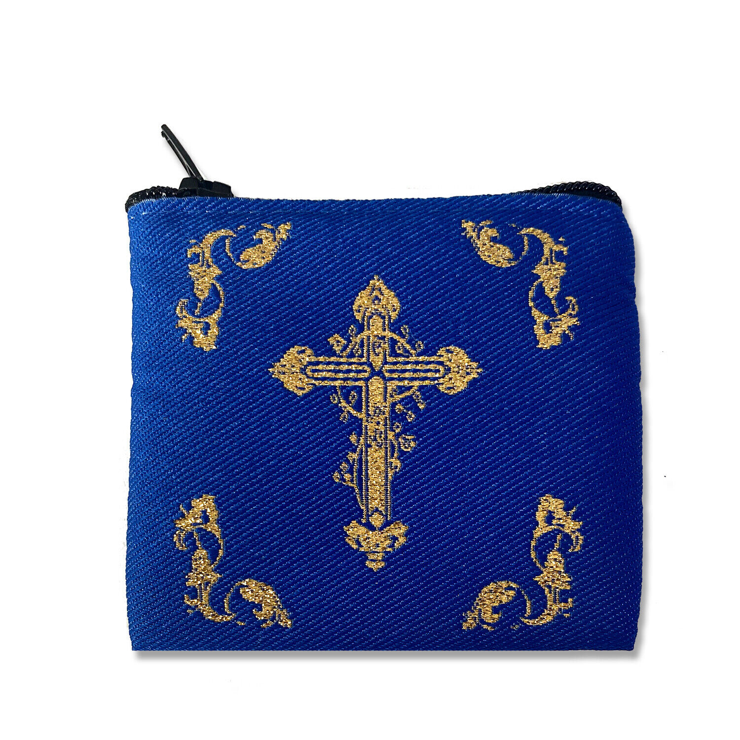 Tapestry Cloth Pouch For Your Religious Jewelry Rosary - With Cross - Blue