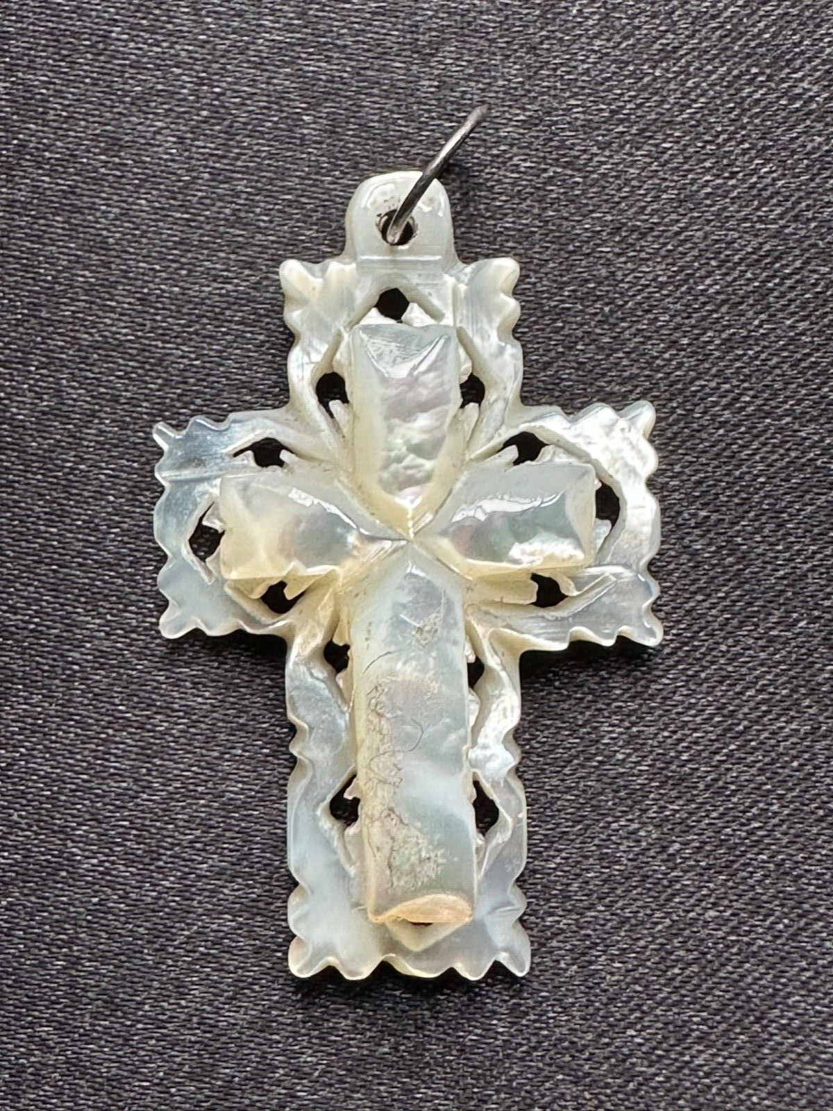Gorgeous French Antique  Mother of Pearl Carved Cross pendant - 3.5cm