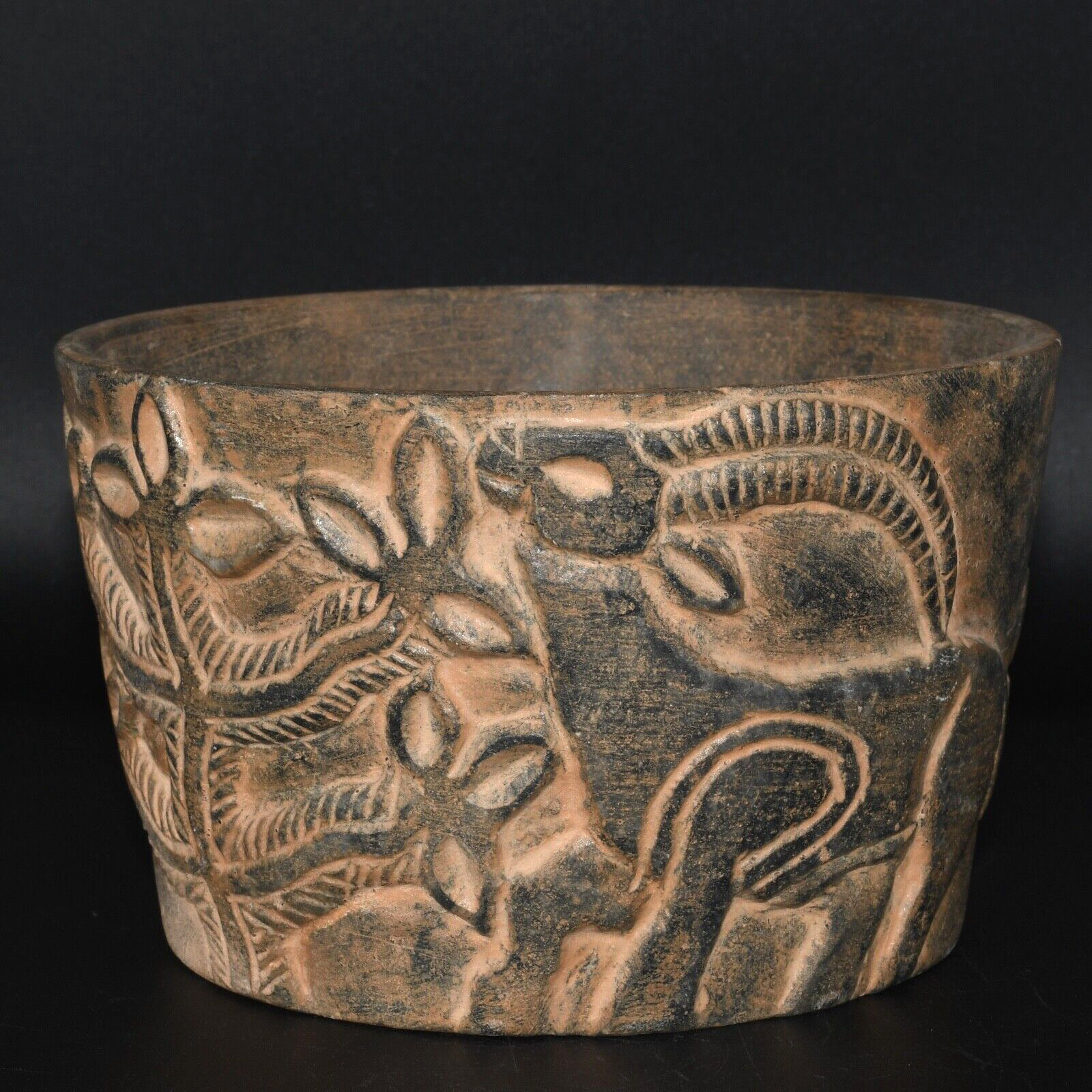 Intact Rare Ancient Jiroft Civilization Stone Jar Depicting Multiple Figurines