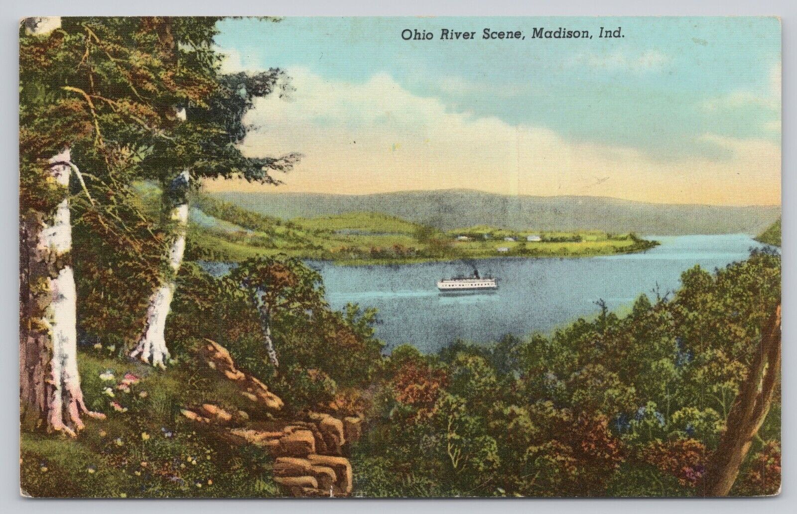 Postcard Ohio River Scene Madison IN c 1957 Linen