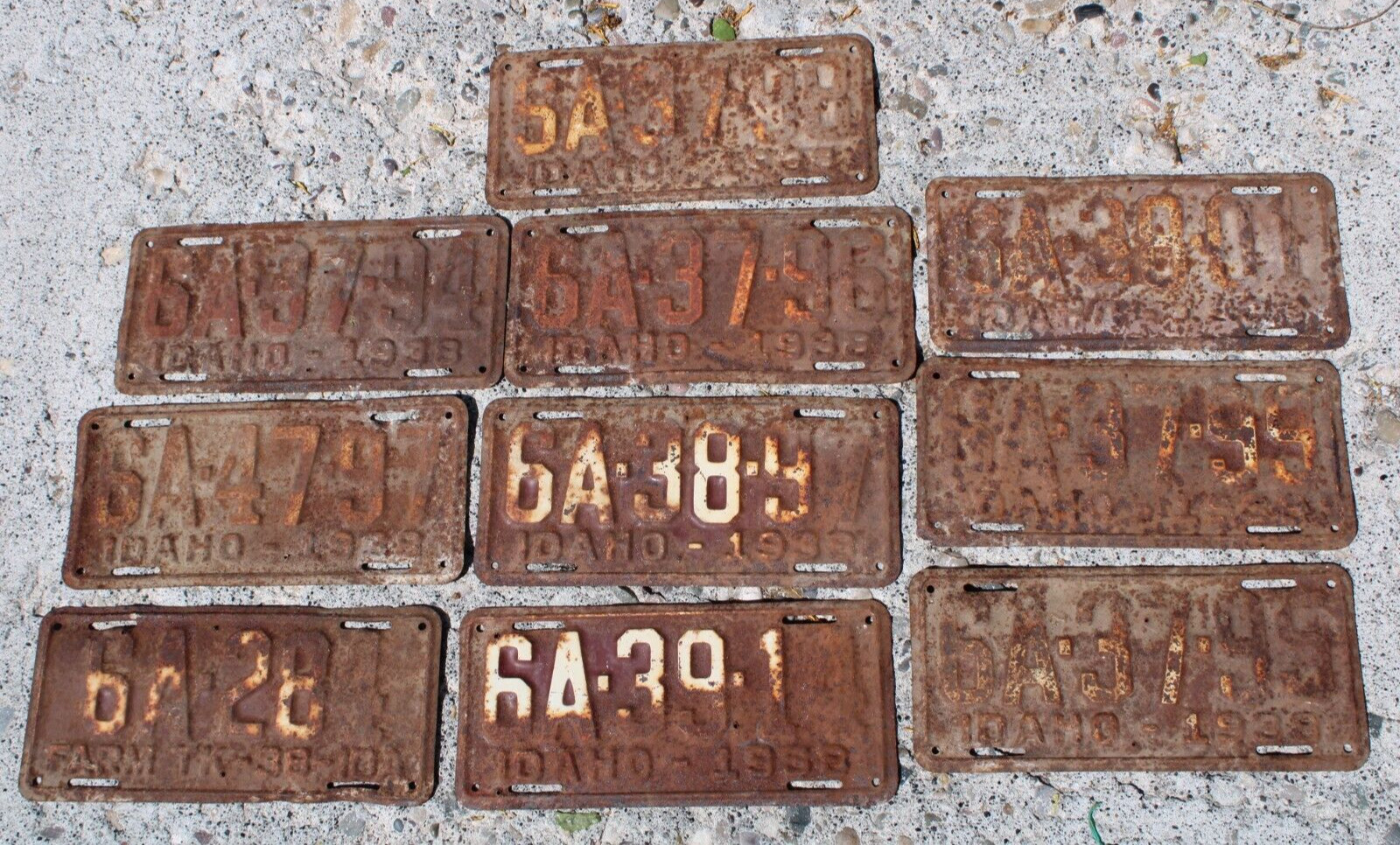 Lot of 10 Old Antique Vintage Idaho License Plates - 1938