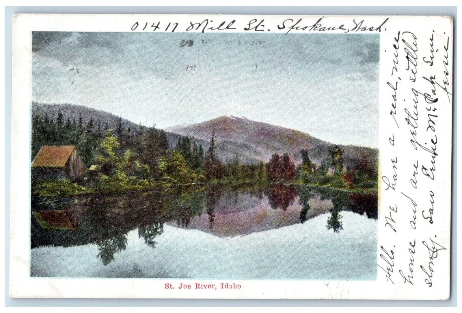 St. Joe Idaho Postcard River Exterior View Mountain Lake c1905 Vintage Antique