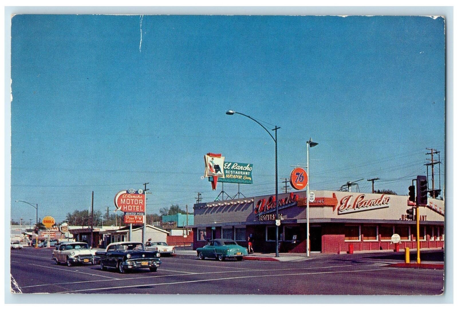 1959 El Rancho Restaurant Motor Hotel Roadside Barstow CA Posted Cars Postcard