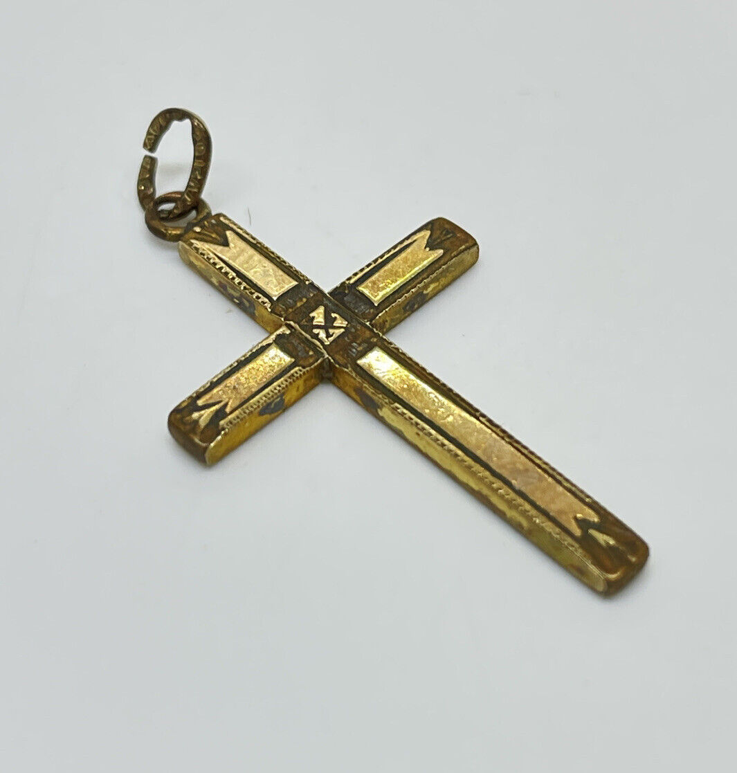 Antique 12k Gold Filled Religious Cross Pendant 