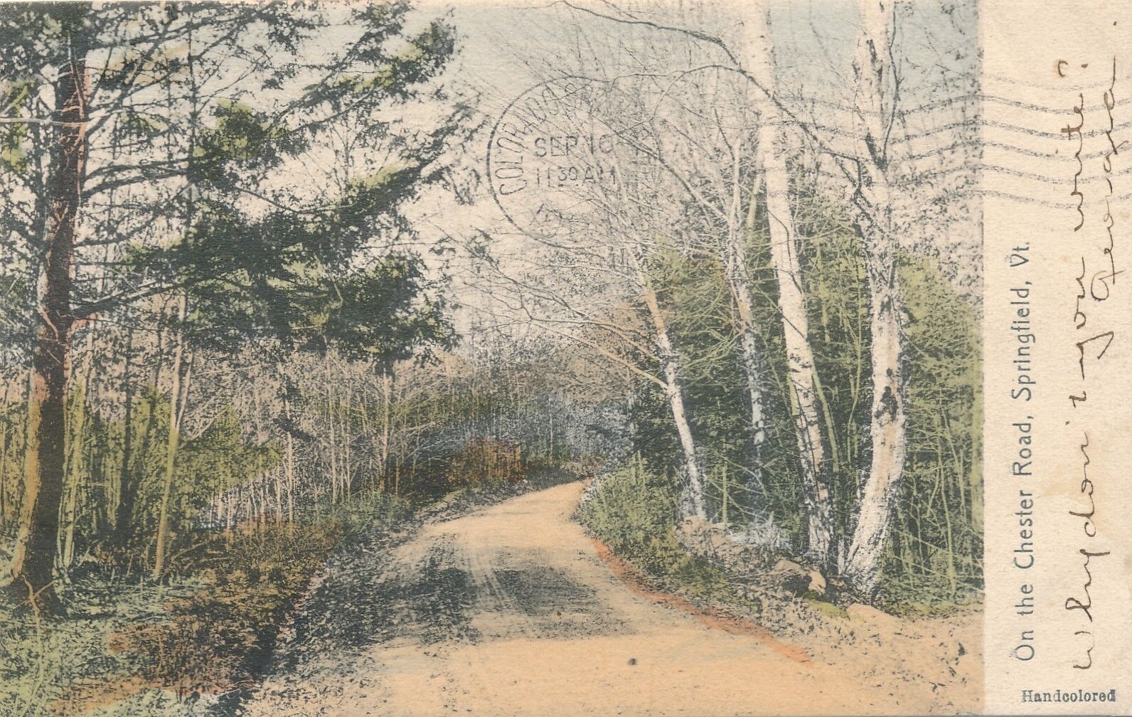 SPRINGFIELD VT – On the Chester Road – Hand Colored Postcard – udb – 1906