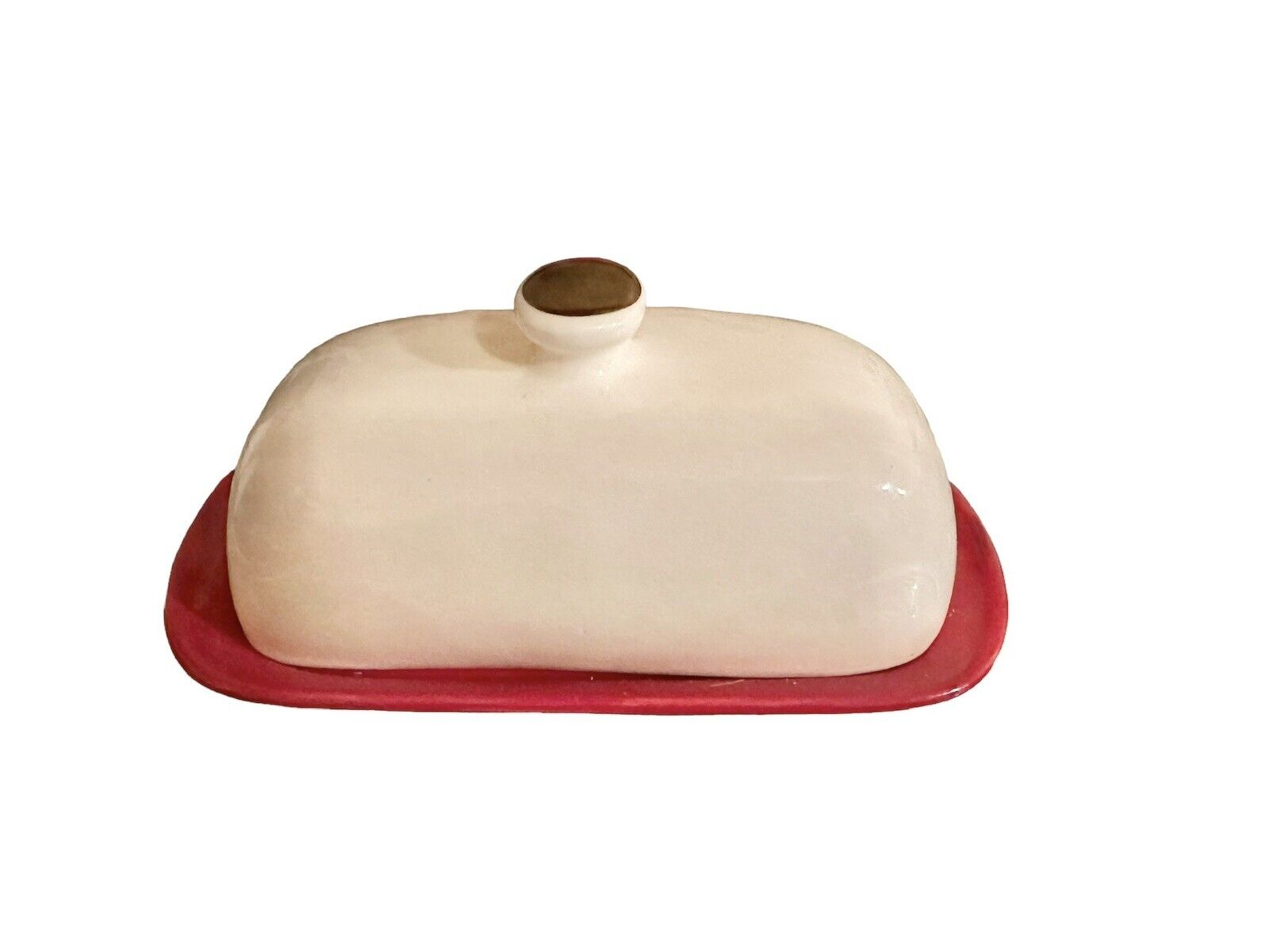 Winter Wonder Lane Holiday Cozy Covered Butter Dish Red White Ceramic Christmas