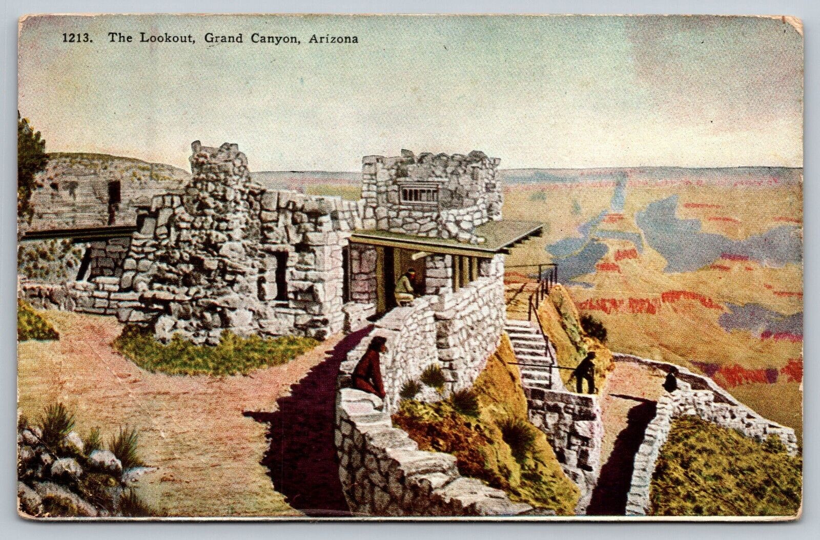 The Lookout, Grand Canyon, Arizona Fred Harvey Postcard