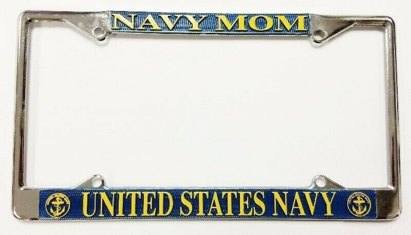  NAVY MOM UNITED STATES NAVY CHROME METAL, BLUE & YELLOW LICENSE PLATE FRAME F51