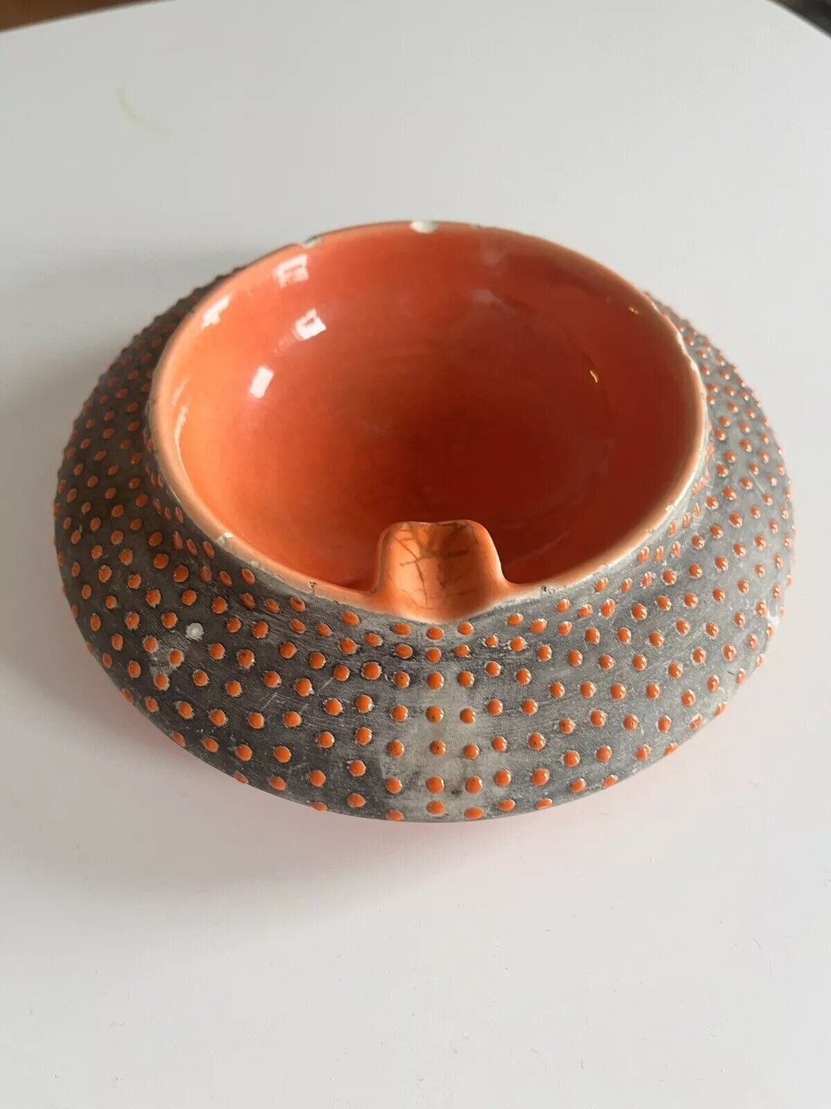 Vintage Orange Mid-Century Artist Signed Ceramic ASHTRAY  VTG Modern