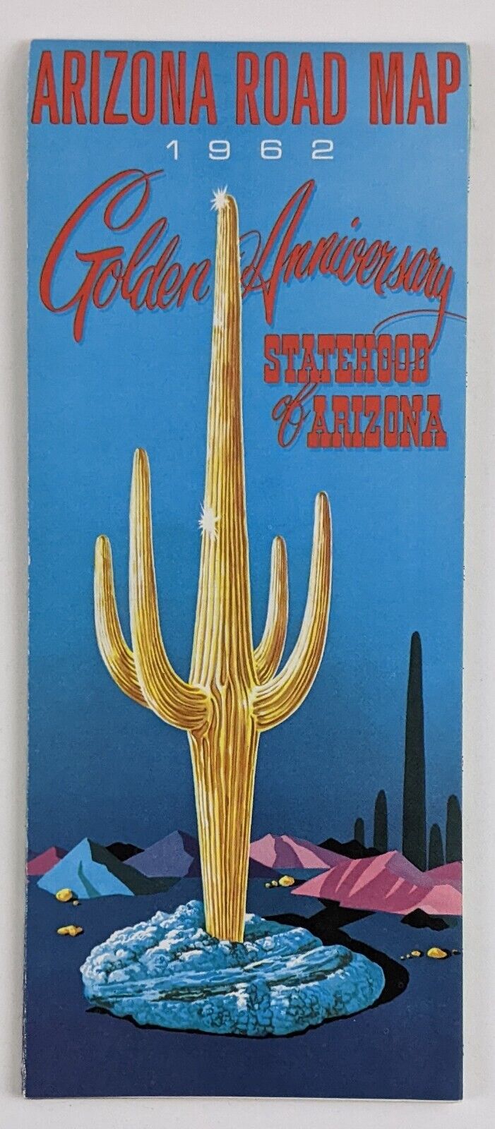 1962 Arizona Statehood Golden Anniversary Vintage Road Travel Map AZ