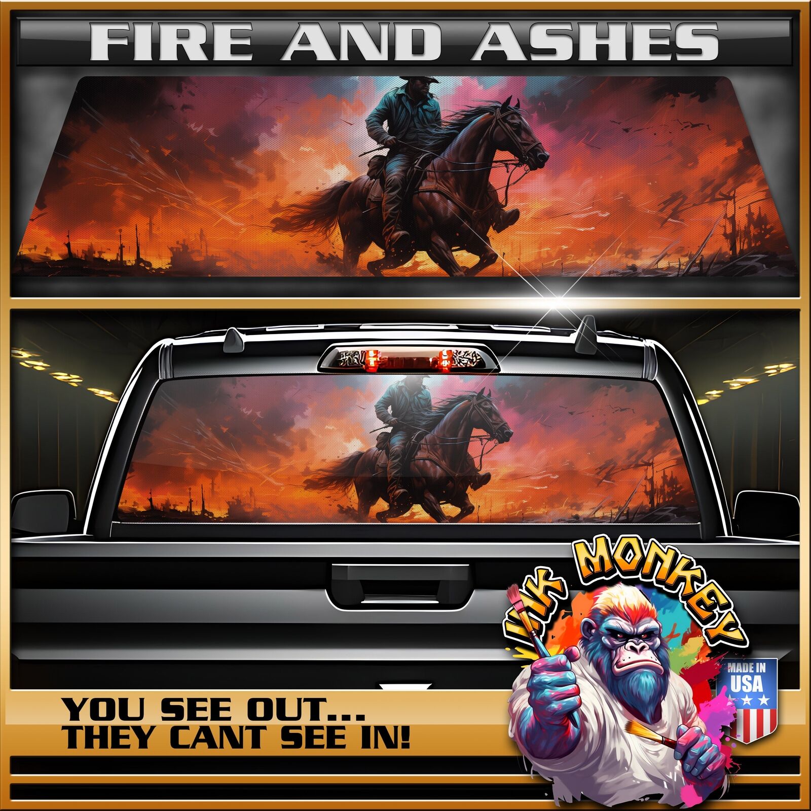 Fire And Ashes - Truck Back Window Graphics - Customizable