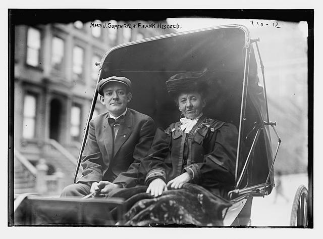 Miss J. Suffern and Frank Hiscock, in carriage c1900 Large Old Photo