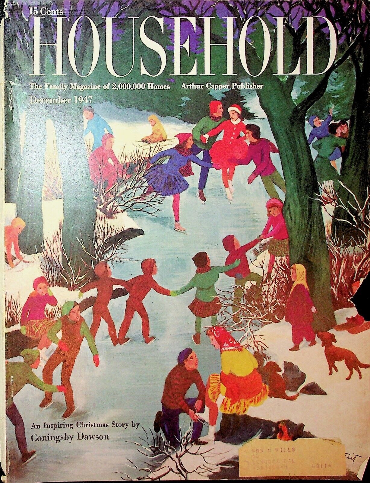 Original 1947 Household Magazine Cover: Ice Skating