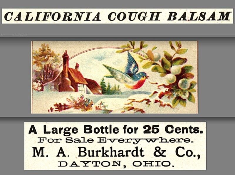 Dayton Ohio California Cough Cure Burkhardt Throat Lung Balsam 1800\'s Trade Card