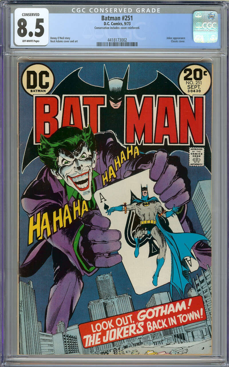 BATMAN #251 CGC 8.5 OW PAGES CONSERVED // CLASSIC NEAL ADAMS JOKER COVER