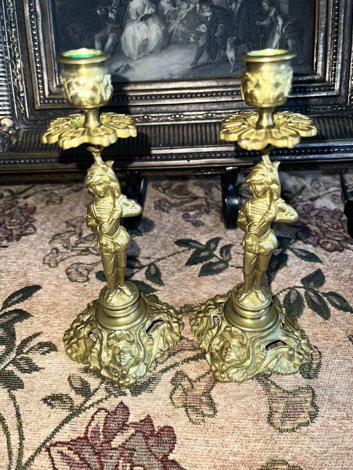 PAIR BRONZE FIGURAL NEOCLASSICAL CANDLESTICKS C 1820s FRENCH