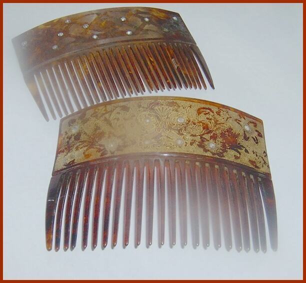 2 Vintage Celluloid Hair Combs w/RS