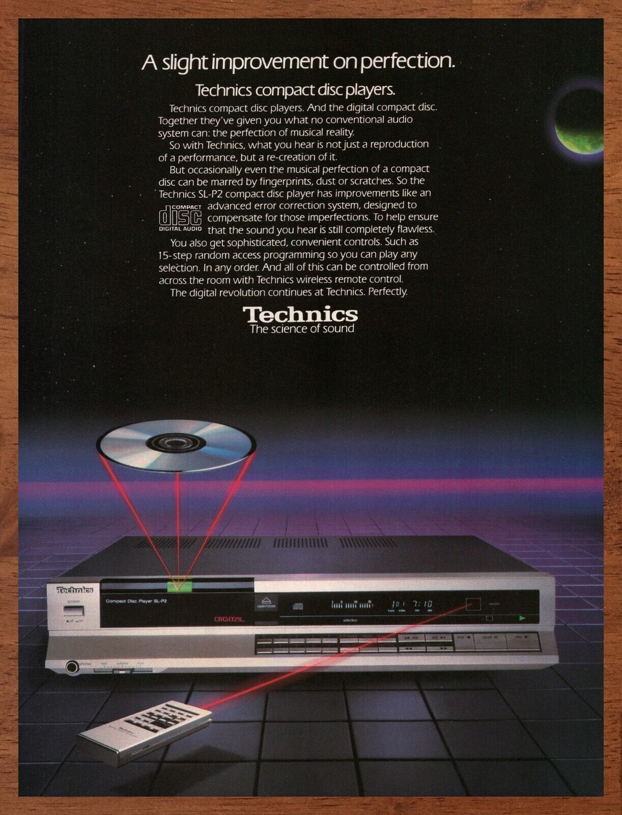 1985 Technics Compact Disc Player Vintage Print Ad/Poster Authentic Retro CD Art