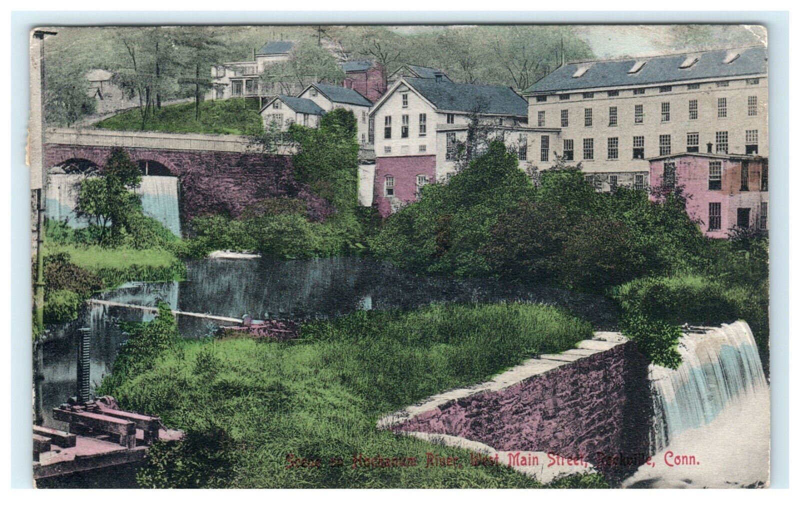 Scene on Hockanum River West Main Rockville CT Connecticut Early Colored