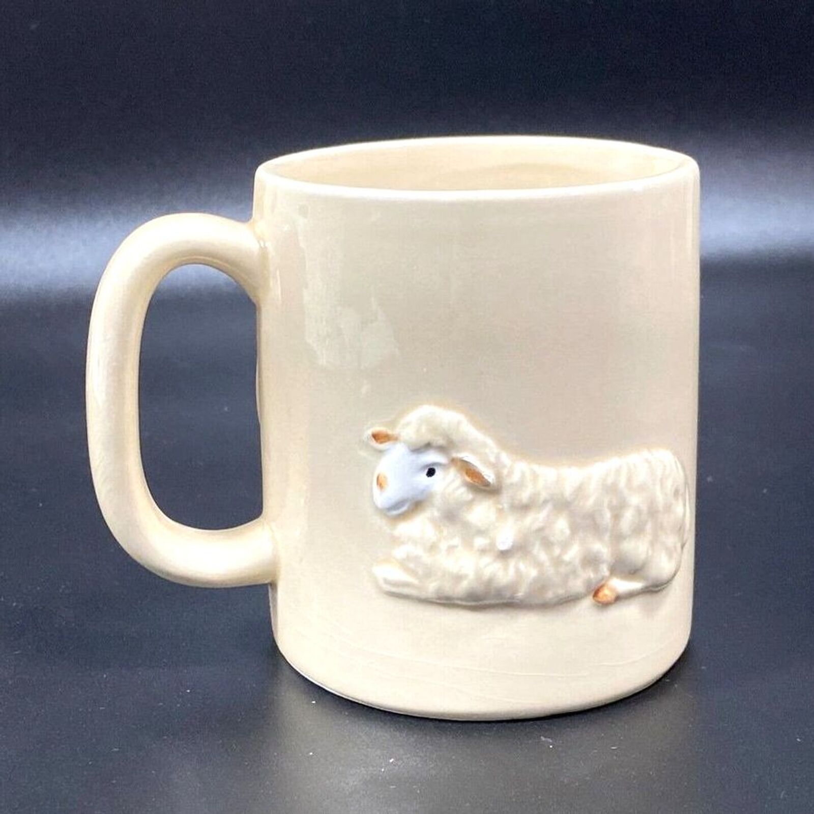 Otagiri Coffee Cup Mug Embossed Sheep Lamb Japan Vintage 1984 Tan Beige