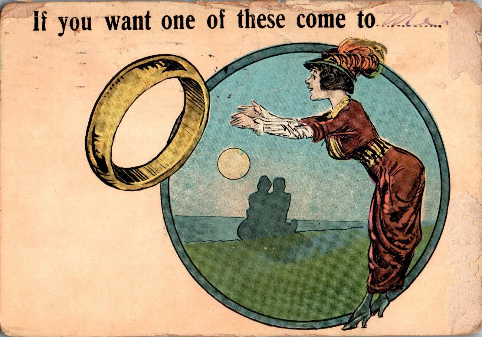 If You Want a Wedding Ring, Humor 1916 Postcard