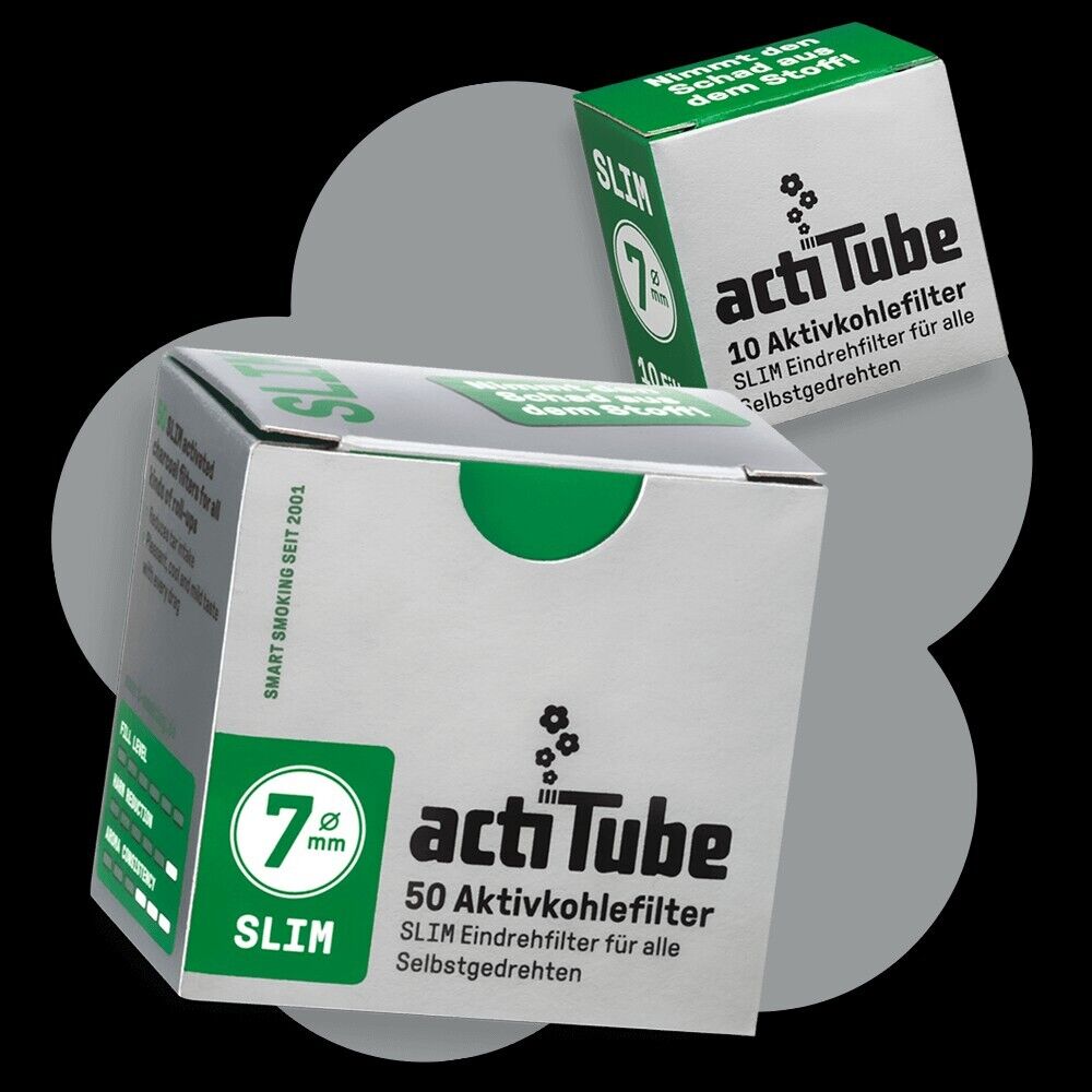 actiTube Activated Charcoal Filter Tips 50 rolling Filter Box 7mm slim Filter