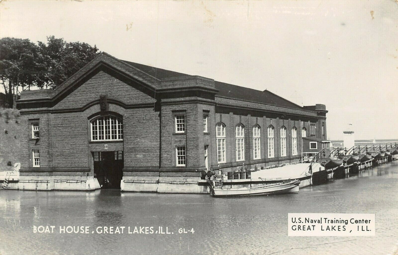 Great Lakes Illinois~Art Deco Boat House @ The Naval Training Center~RPPC 1950