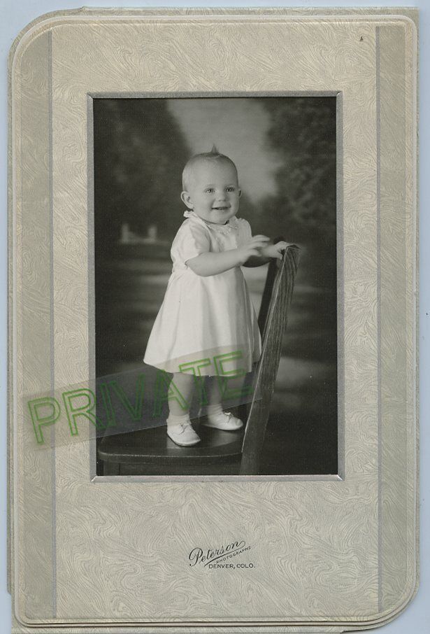 Antique Photo in Folder - Denver, Colorado - Cute Smiling Baby Standing on Chair