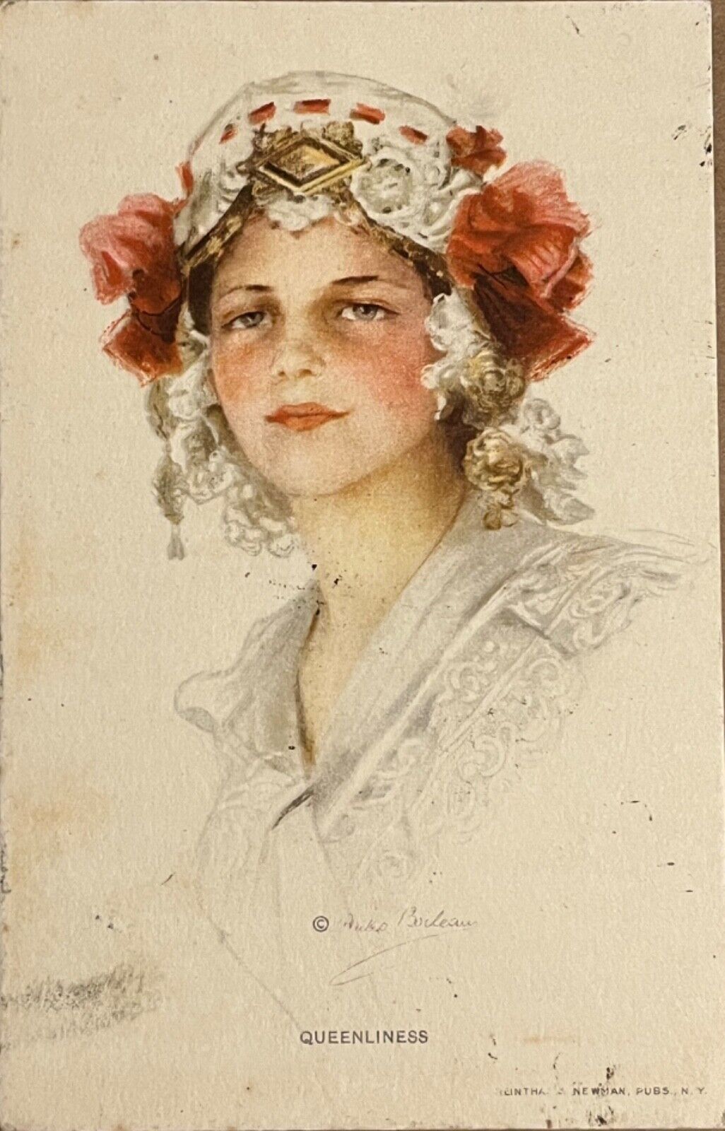 Antique Pretty Lady Signed Philip Boileau Queenliness Antique Postcard 1910