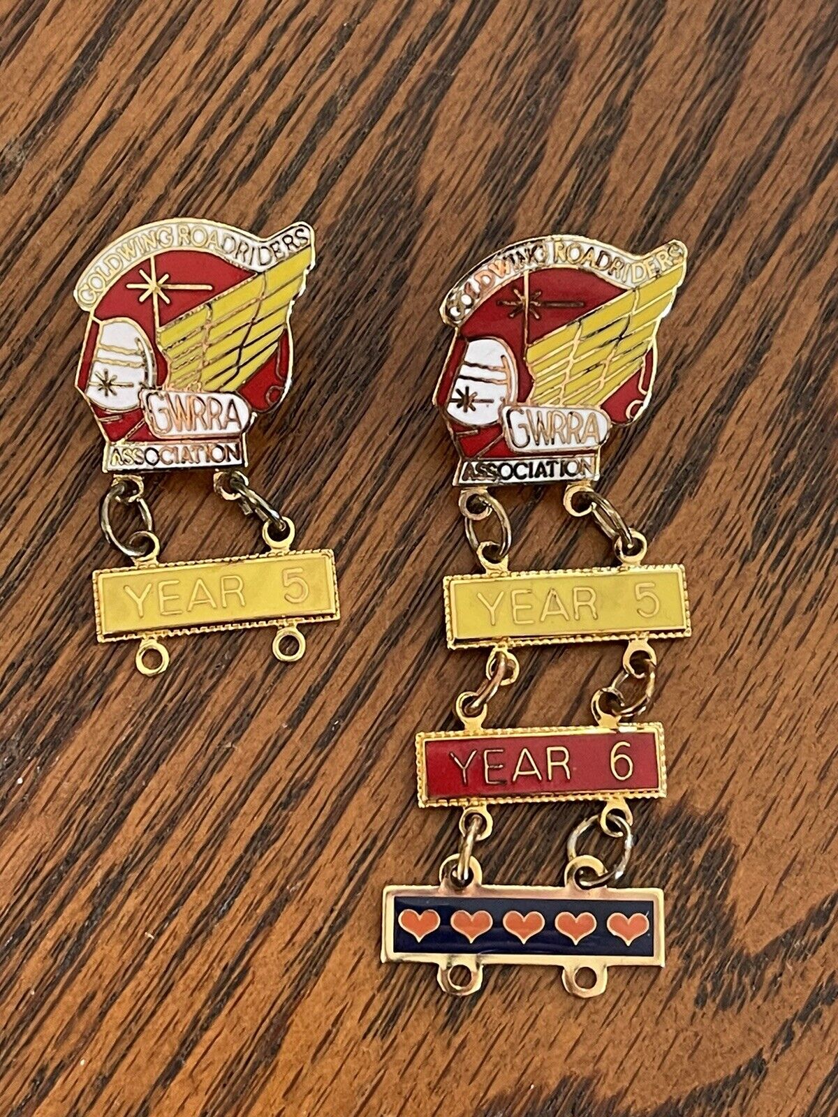 2 HONDA Goldwing ROADRIDERS Pins GWRRA Association Pins with Years 5 And 6