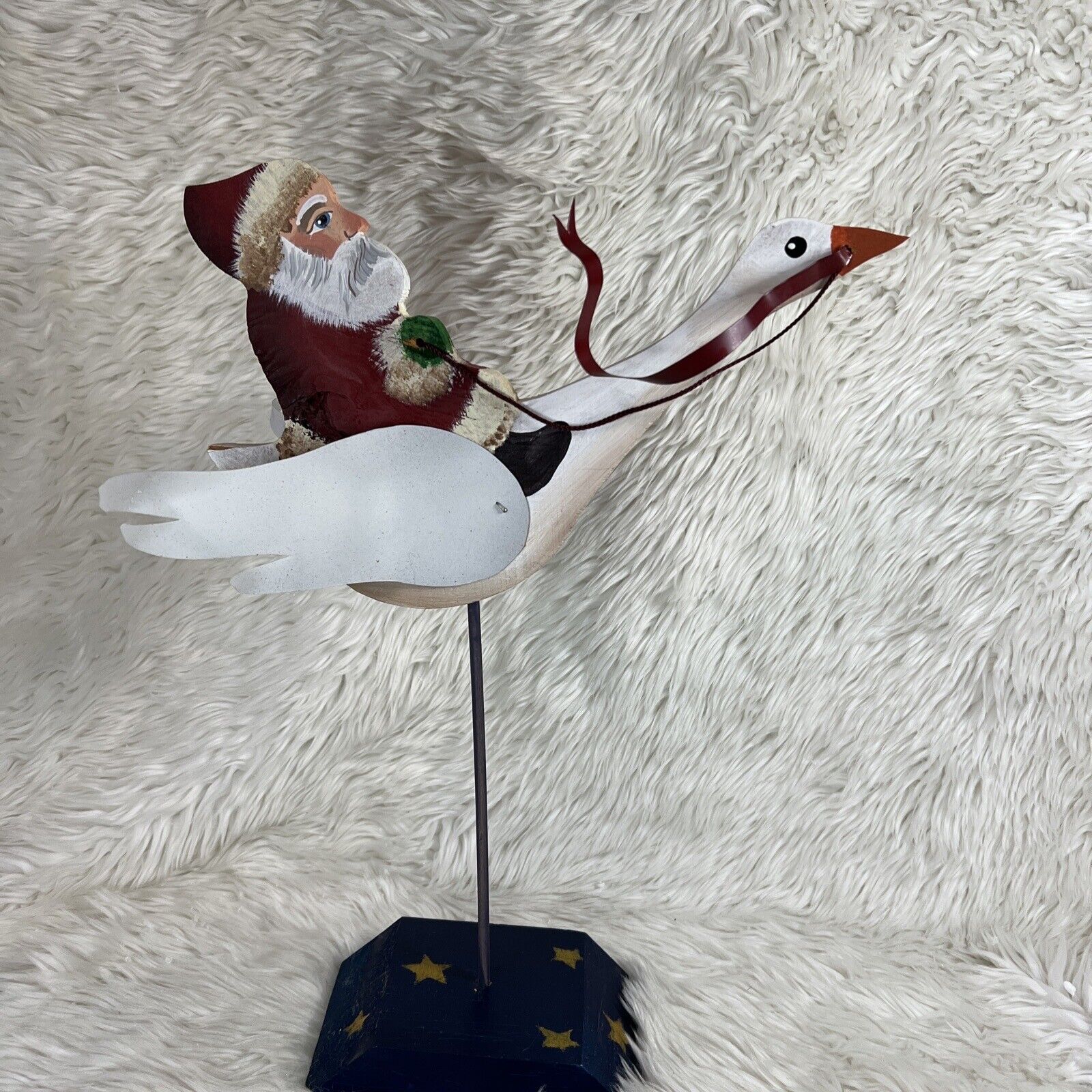 Vtg Santa on Goose Shelf Sitter  Folk Art  14.5” Tall