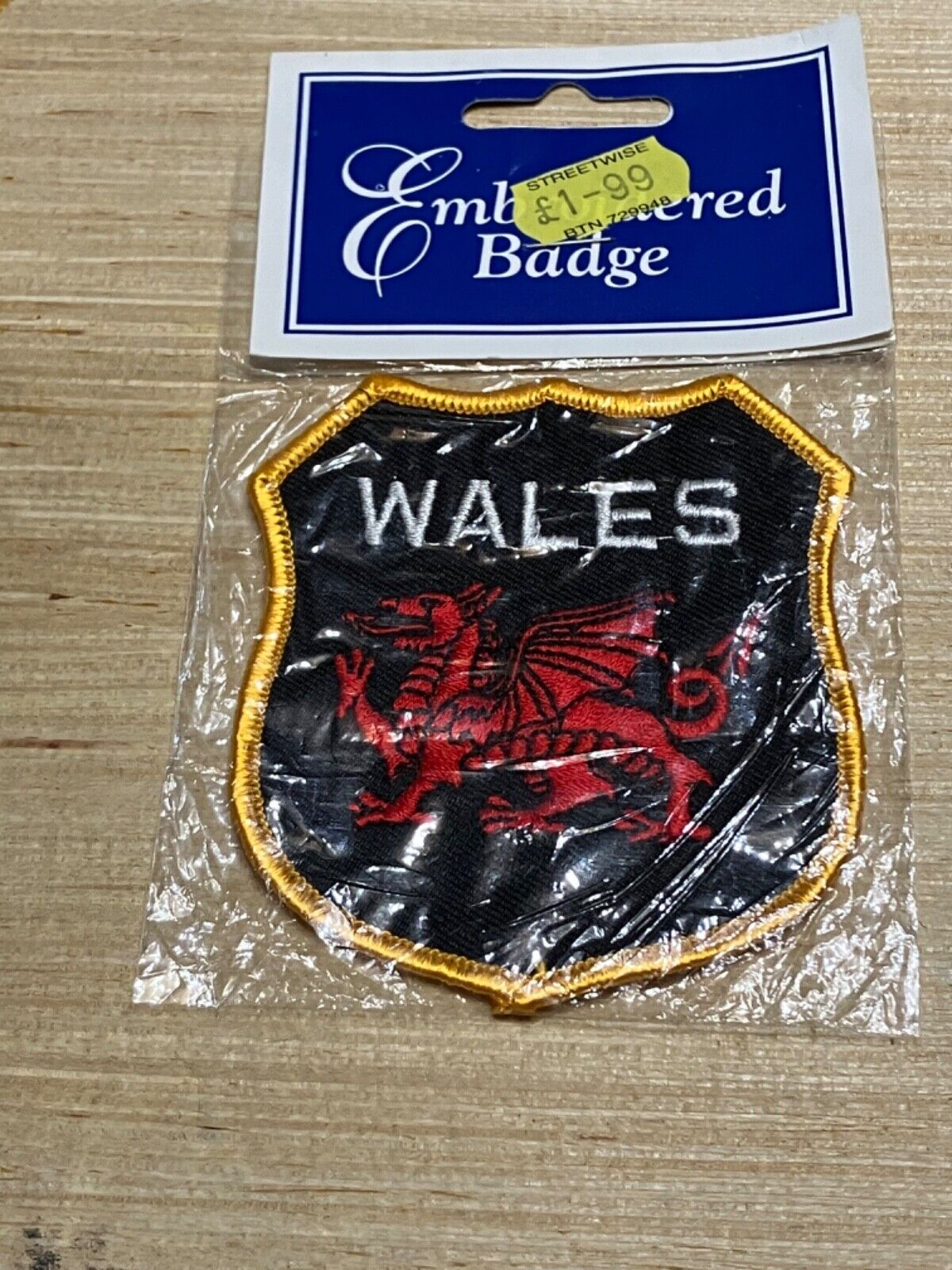 Wales Red Dragon Clothing Patch Badge Black Gold New in Package Vintage 90s