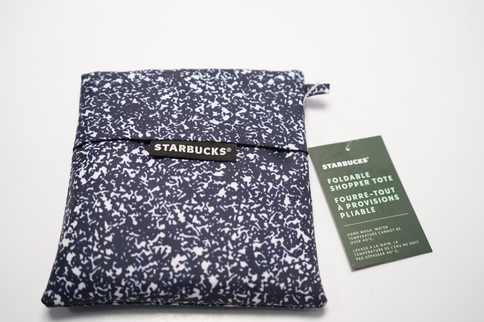 Starbucks Foldable Shopper Tote Blue White Spot New with Tags Reusable Bag