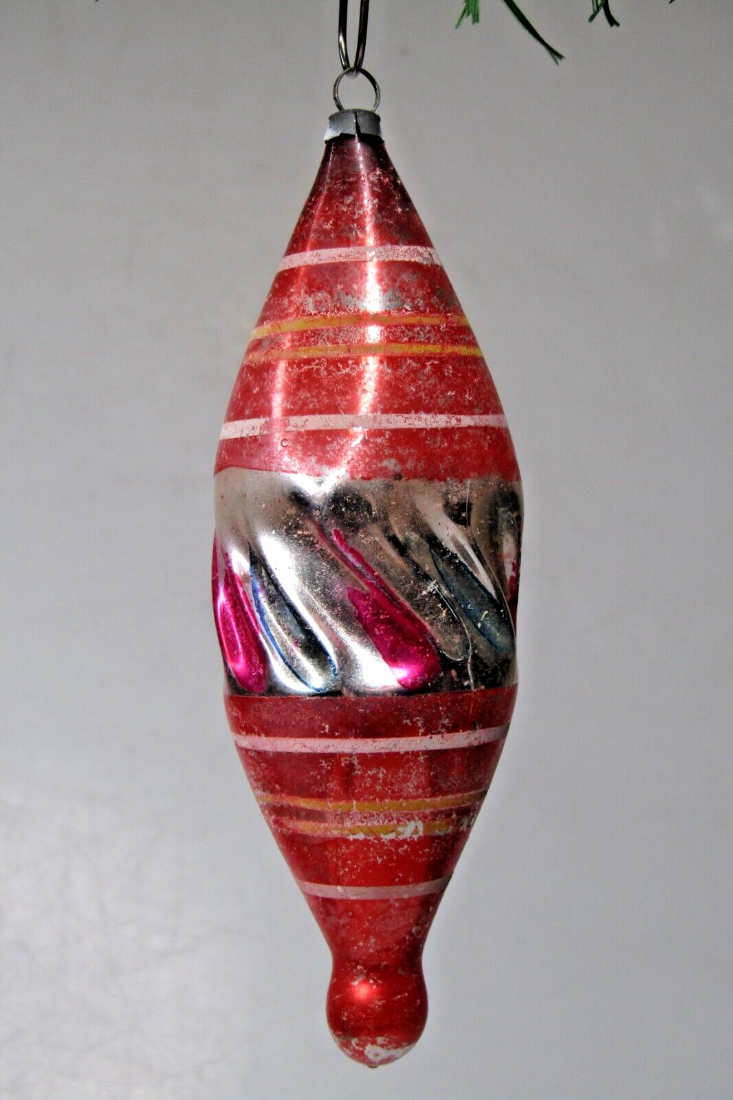 Antique VTG Blown Glass Red Fluted Twisted DROP Jumbo Christmas Ornament Germany