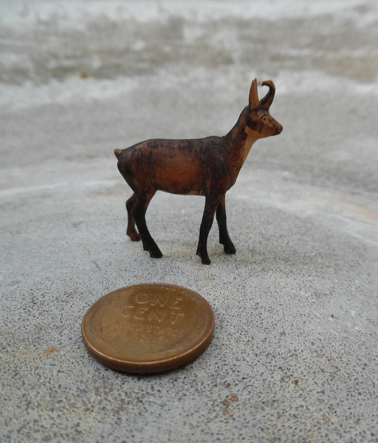 ANTIQUE CARVED WOOD FIGURE BLACK FOREST CHAMOIS GOAT MINIATURE, GERMANY c.1900\'s