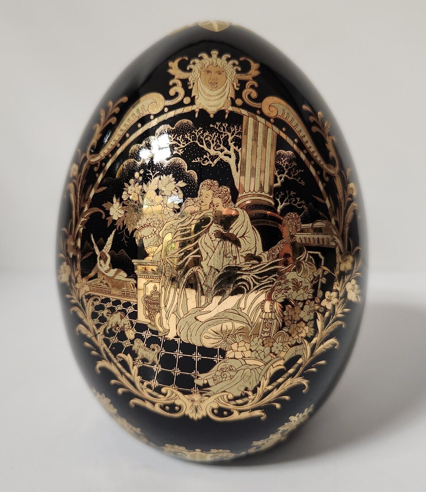 Vintage Satsuma Black and Gold Porcelain Egg