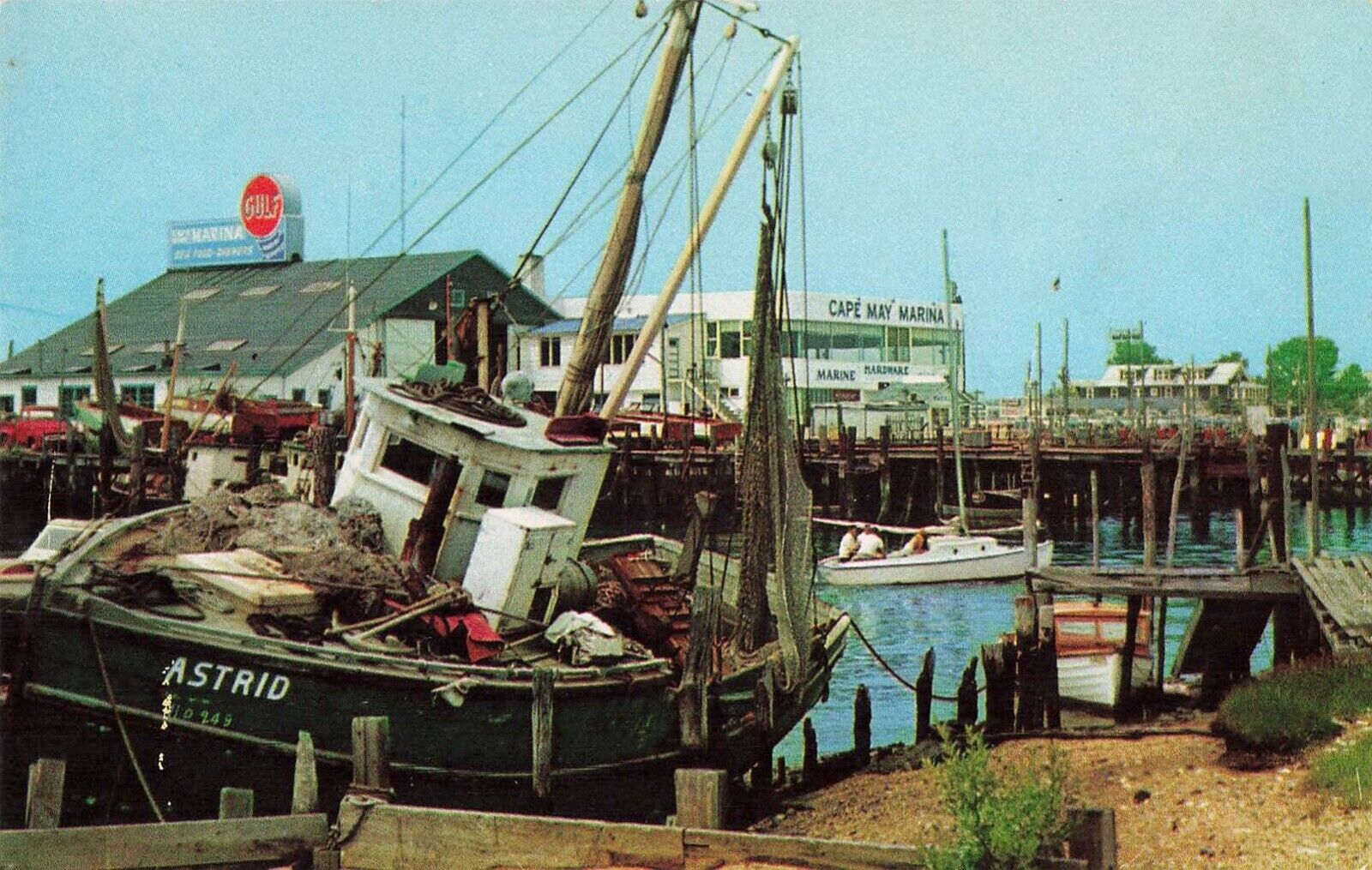 Cape May New Jersey Postcard Schellenger\'s Landing Fishing Boat Marina c1956  B3