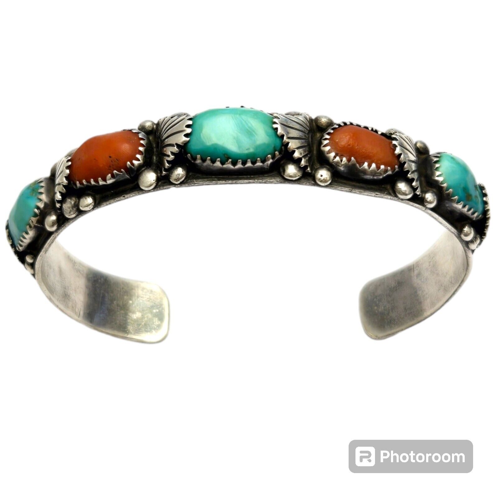 Superb Zuni Sterling Silver Coral and Turquoise Bracelet by Dave & Celia Nieto 