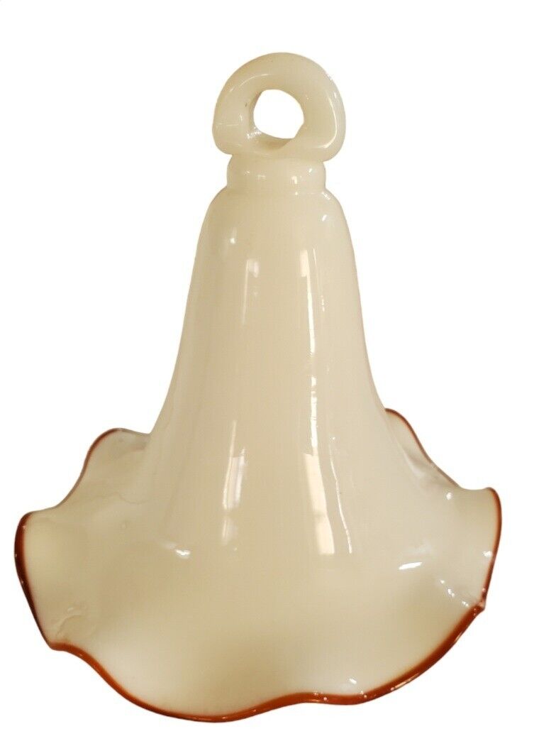 Victorian Burnt Orange Edge Milk Glass Oil Lamp Smoke Bell 5\