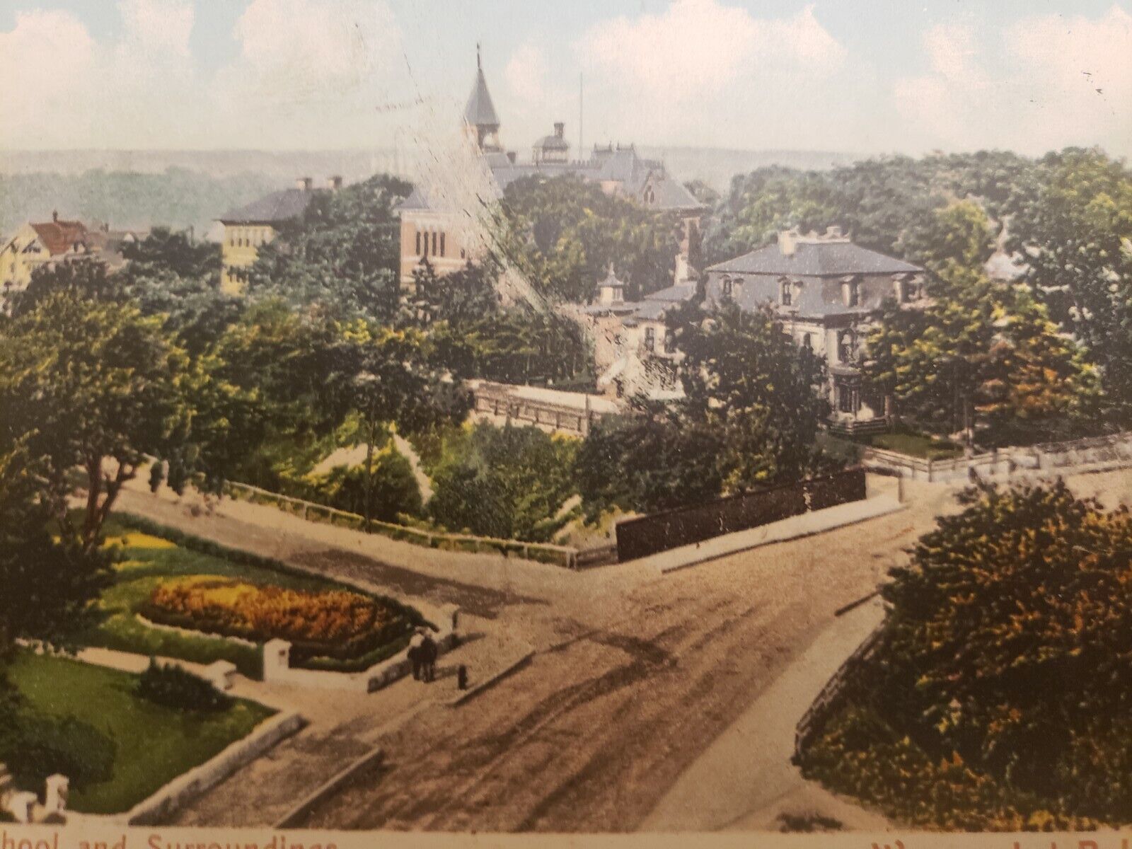 C 1906 High School & Surroundings Woonsocket RI UDB Postcard Sent Recd Postmark