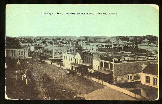 postcard – birdseye view of downtown Victoria, Texas mailed 1914