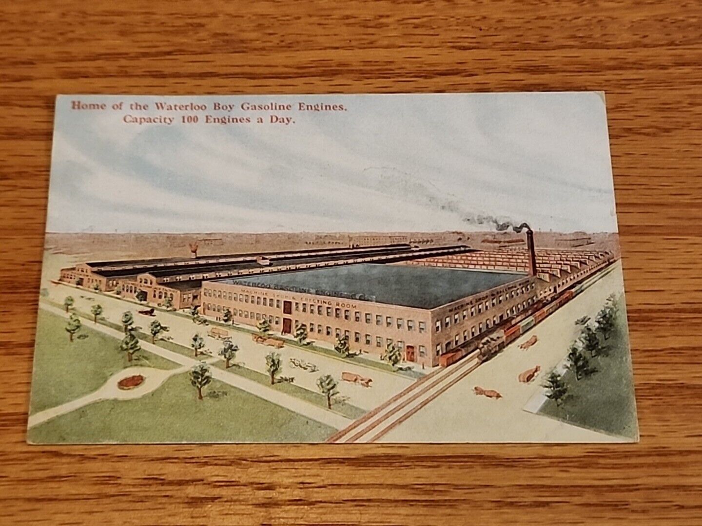Waterloo Boy Gas Engine Factory Postcard 1912 Hit Miss