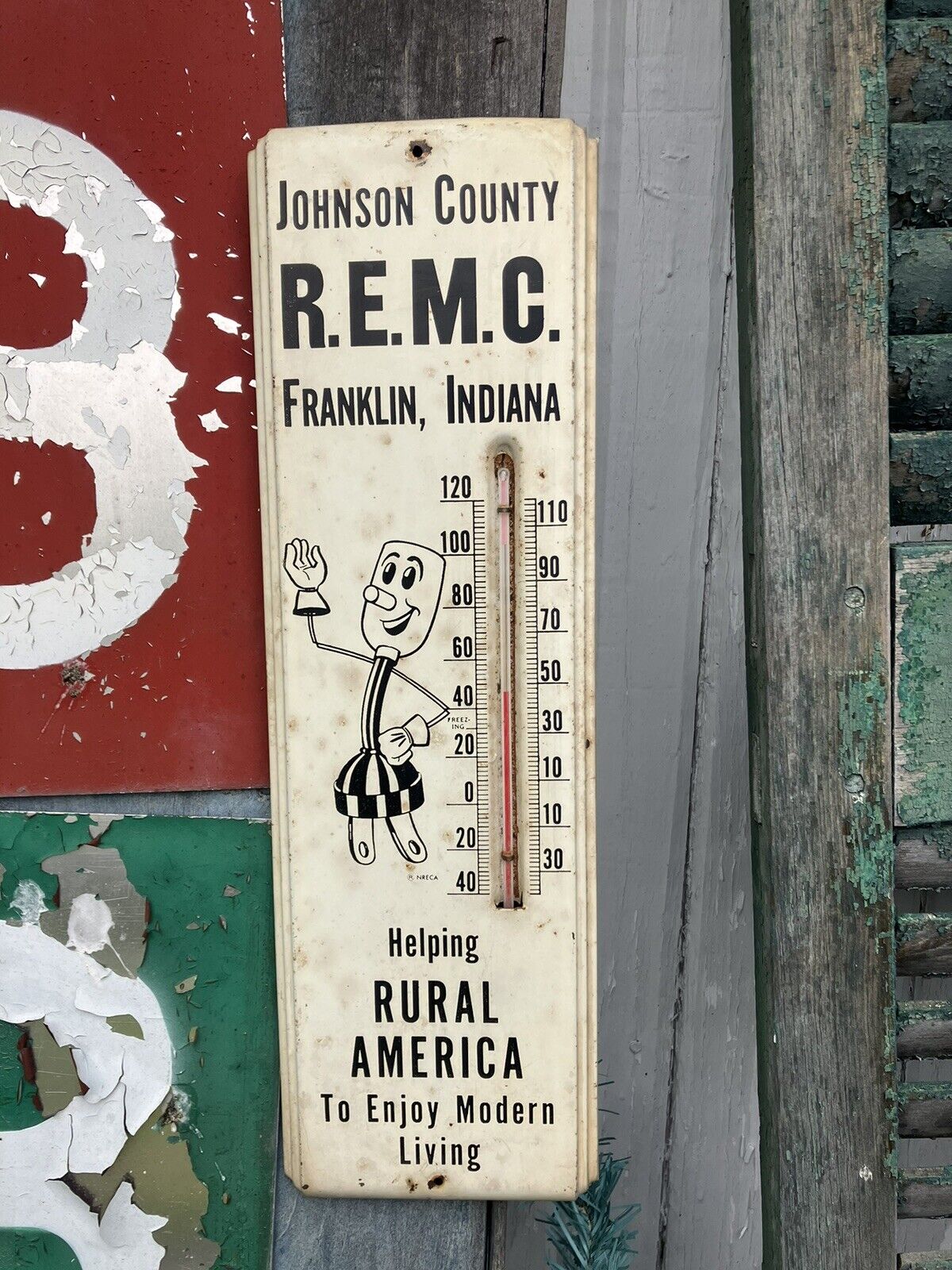 Vintage Johnson County Franklin Indiana Thermometer REMC Advertising Sign