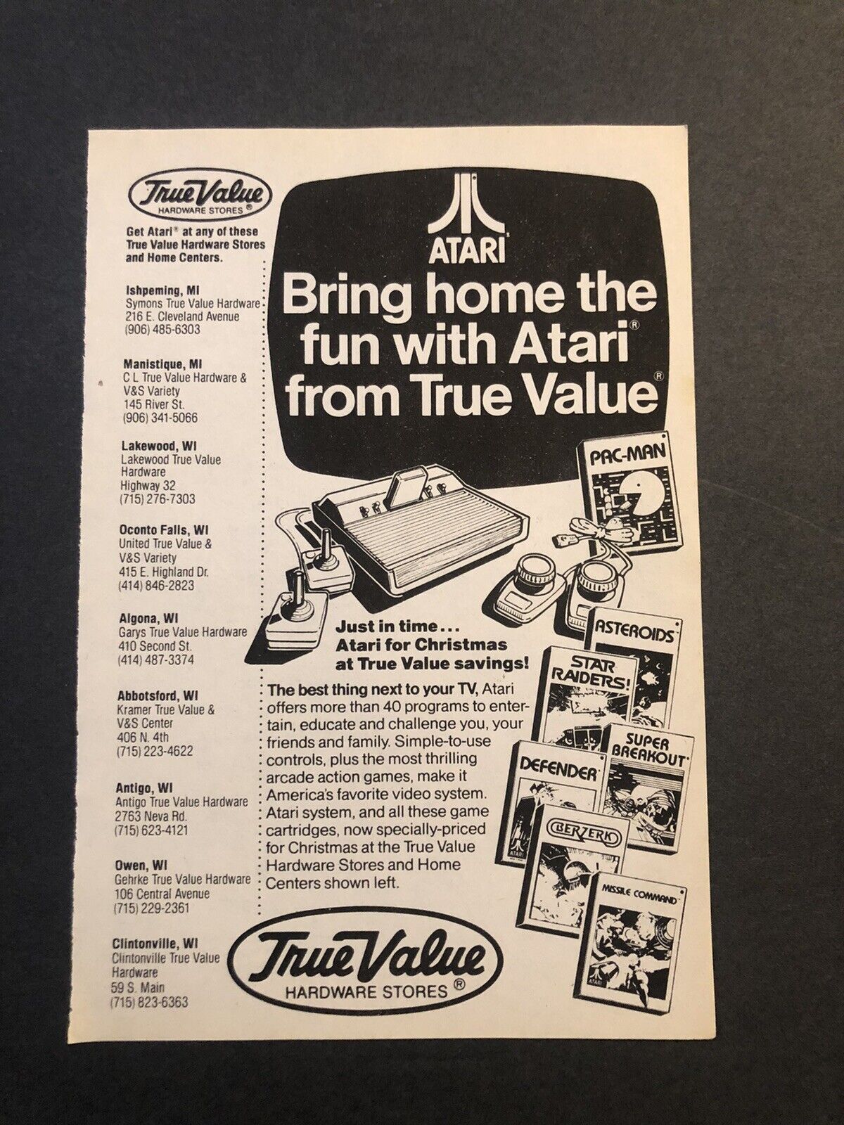 1980’s TV Guide True Value Atari Game System Magazine Print Ad