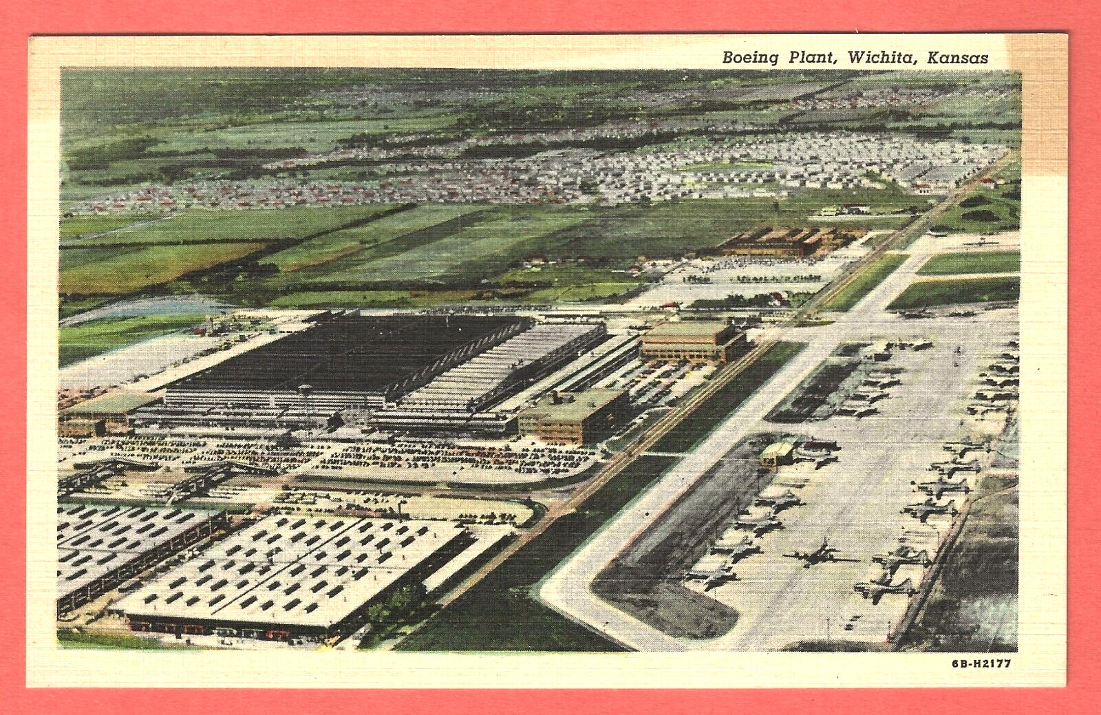 WICHITA, KANSAS – BOEING AIRCRAFT PLANT – AERIAL VIEW - 1946 Linen Postcard