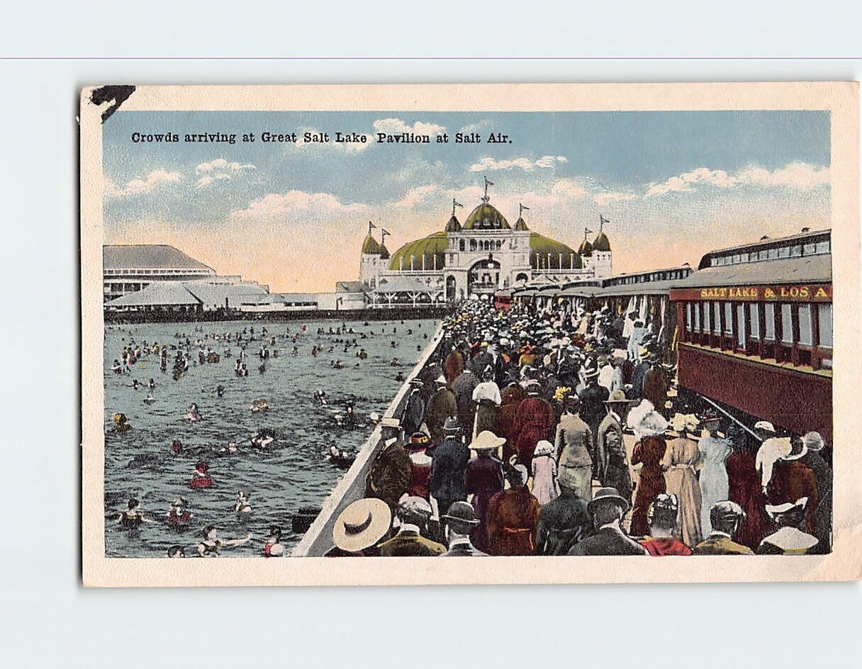 Postcard Crowds arriving at Great Salt Lake Pavilion at Salt Air Magna Utah USA